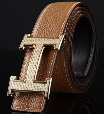 Hermes 2014 Classic Stripe Leather Reversible Belt 18k Gold Plat